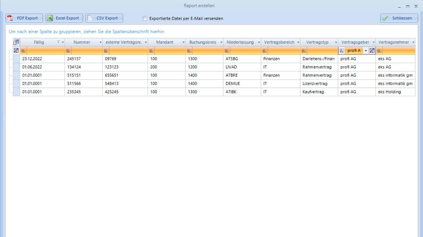Vertragsmanagement Reporting